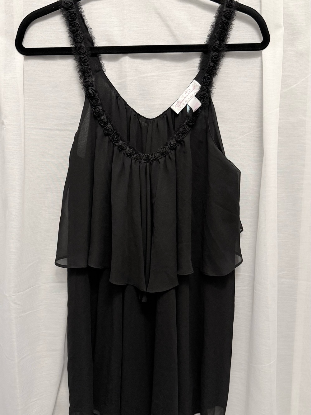 Oscar de La Renta Black Layered dress with Rosette Trim